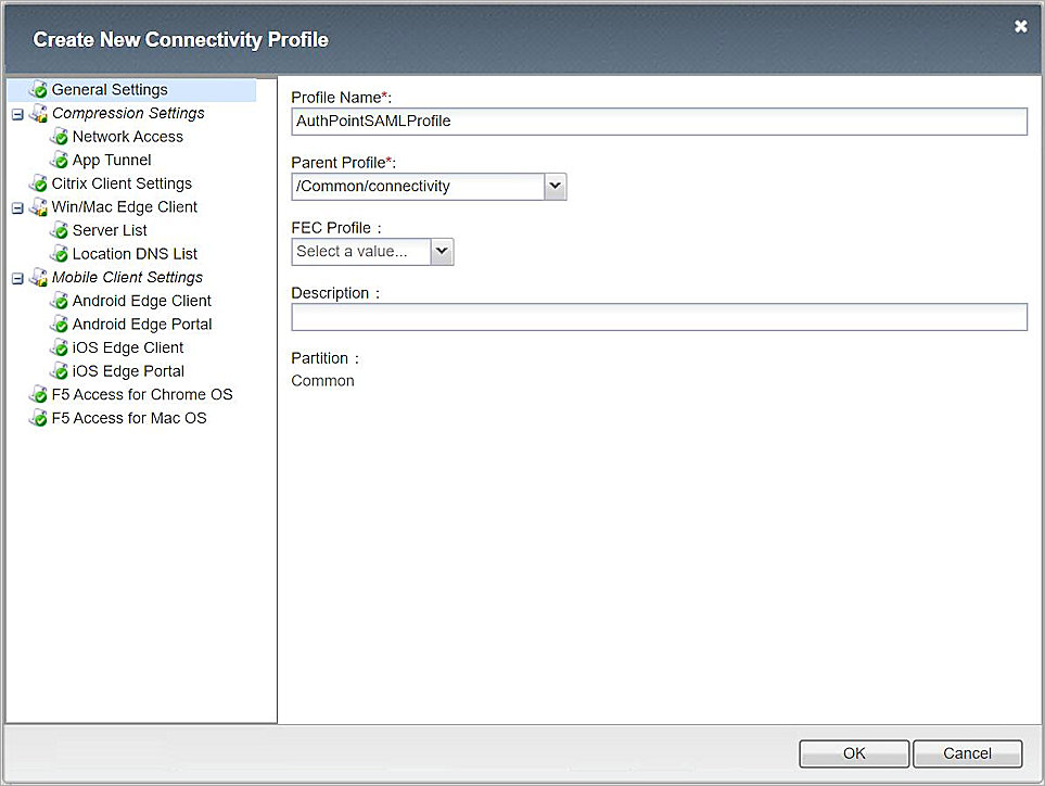 Screenshot of the add Connectivity Profiles